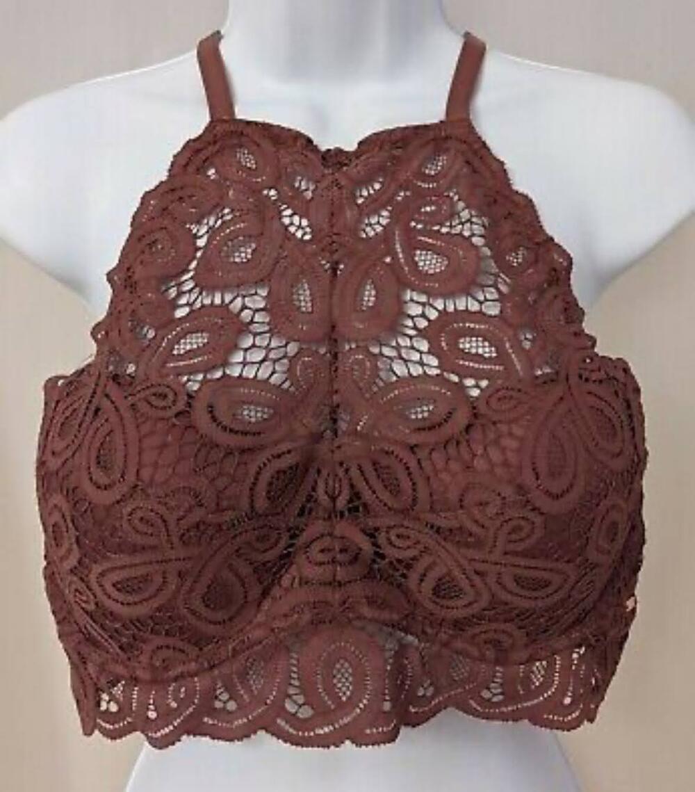 PINK Victoria's Secret Push Up Bralette Bra S Mauve Lace Halter High Neck Padded